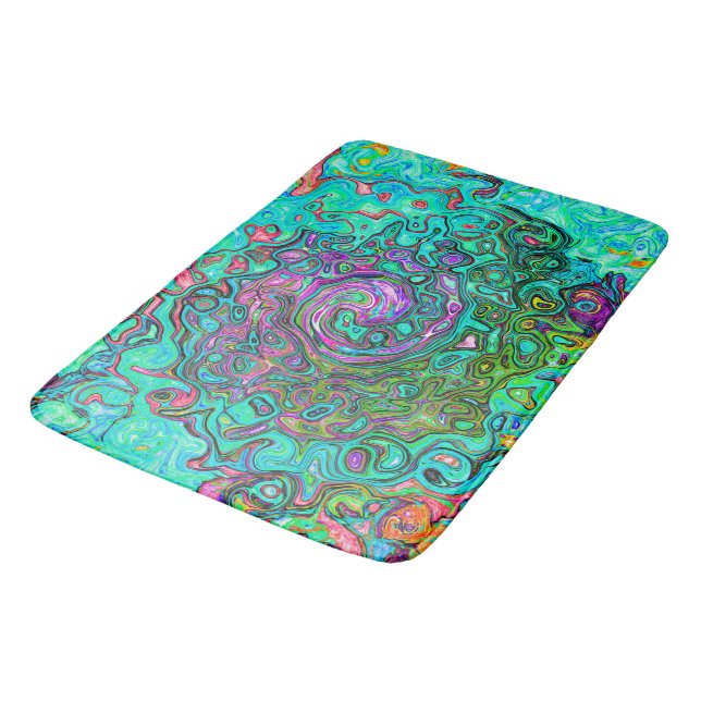 Aquamarine Groovy Abstrakt Retro Liquid Swirl Badematte (Schrägansicht)