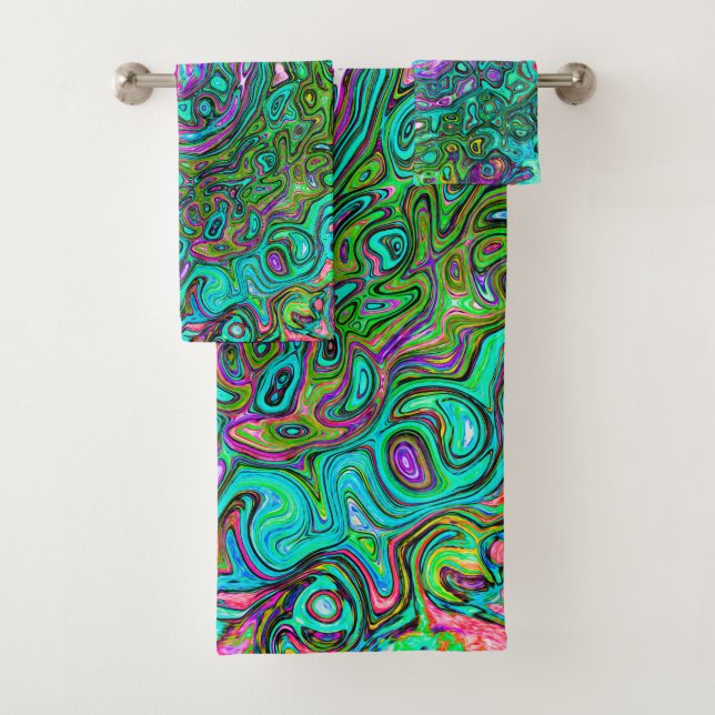 Aquamarine Groovy Abstrakt Retro Liquid Swirl Badhandtuch Set (Insitu)