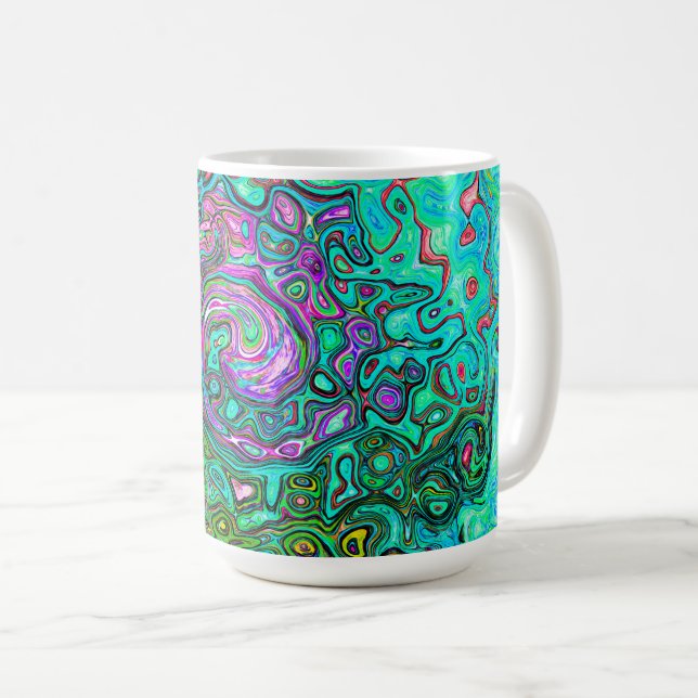Aquamarine Groovy Abstrakt Retro Liquid Swirl Kaffeetasse (VorderseiteRechts)