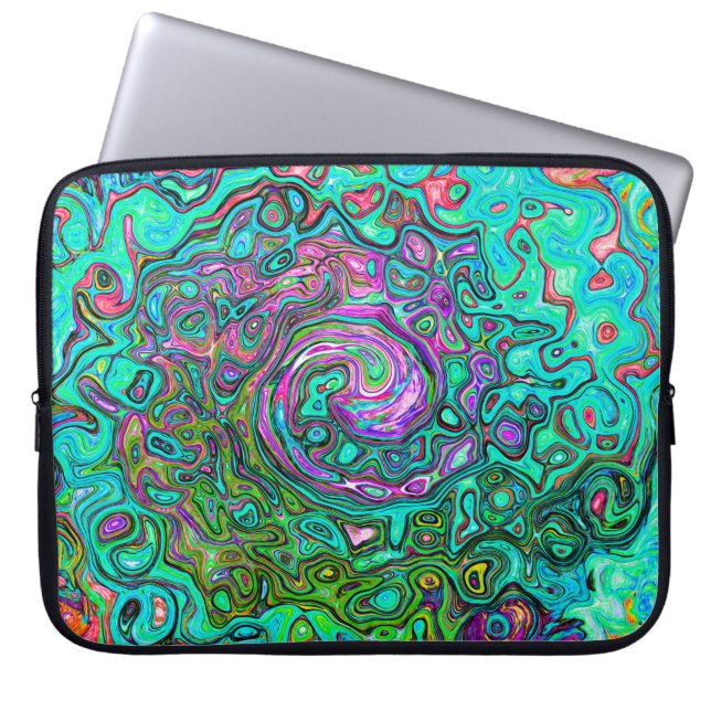 Aquamarine Groovy Abstrakt Retro Liquid Swirl Laptopschutzhülle (Vorderseite)