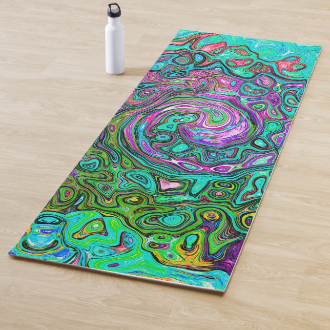 Aquamarine Groovy Abstrakt Retro Liquid Swirl Yogamatte (Beispiel)