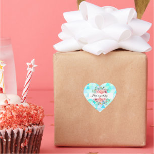 Aquamarine grüne Blütenblüte mit Tagesaufkleber Herz-Aufkleber