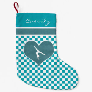 Aquamarine grüne Checkered Gymnastik mit Monogram Kleiner Weihnachtsstrumpf