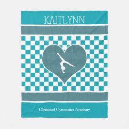 Aquamarine grüne Checkered Gymnastik mit Monogramm Fleecedecke