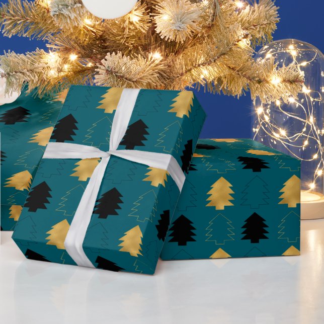Aquamarine grüne goldene Weihnachtsbaumen Geschenkpapier (Feiertage)