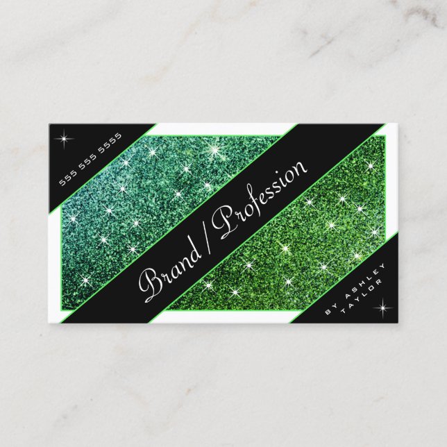 Aquamarine, grüne Ombre Glitzer Glam Sparkle Stars Visitenkarte (Vorderseite)