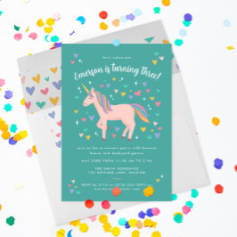 Aquamarine Grüne Pastel Rainbow Unicorn Geburtstag Einladung