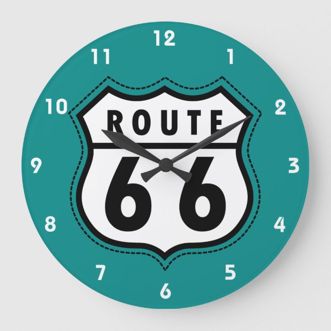 Aquamarine Grüne Route 66 Schild Große Wanduhr (Vorderseite)