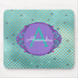 Aquamarine grüne und Lila Mermaid-Skala Mit Monogr Mousepad