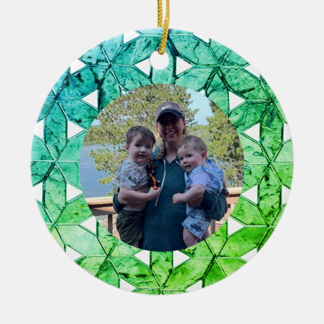 Aquamarine grünes Mosaik | Blume des Lebens Keramik Ornament (Vorne)