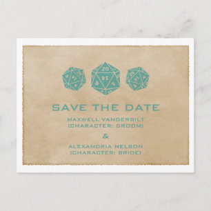 Aquamarine Grunge D20 Dice Gamer Save the Date Pos Ankündigungspostkarte