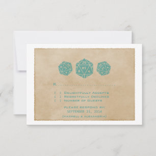 Aquamarine Grunge D20 Würfel Gamer Response Card RSVP Karte