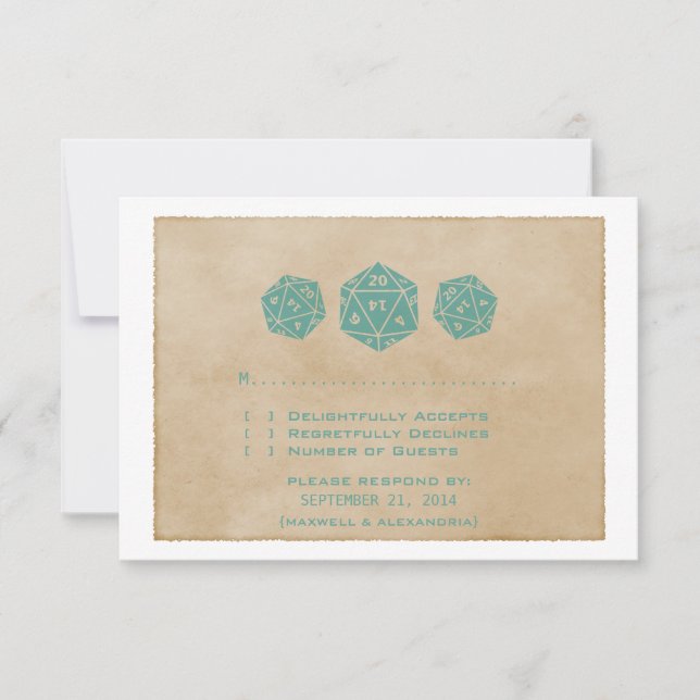 Aquamarine Grunge D20 Würfel Gamer Response Card RSVP Karte (Vorderseite)
