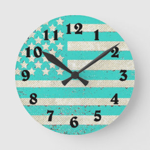 Aquamarine Grunge-Uhr Runde Wanduhr