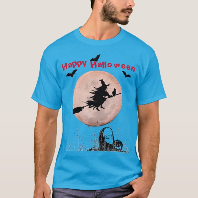 Aquamarine Halloween-Hexe T-Shirt (Vorderseite)