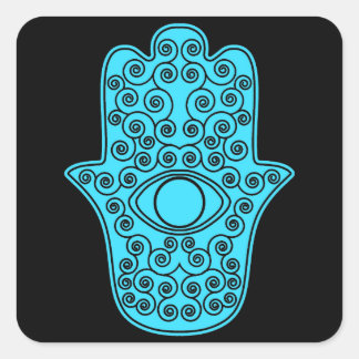 Aquamarine Hamsa-Hand von Miriam-Hand von Fatima.p Quadratischer Aufkleber