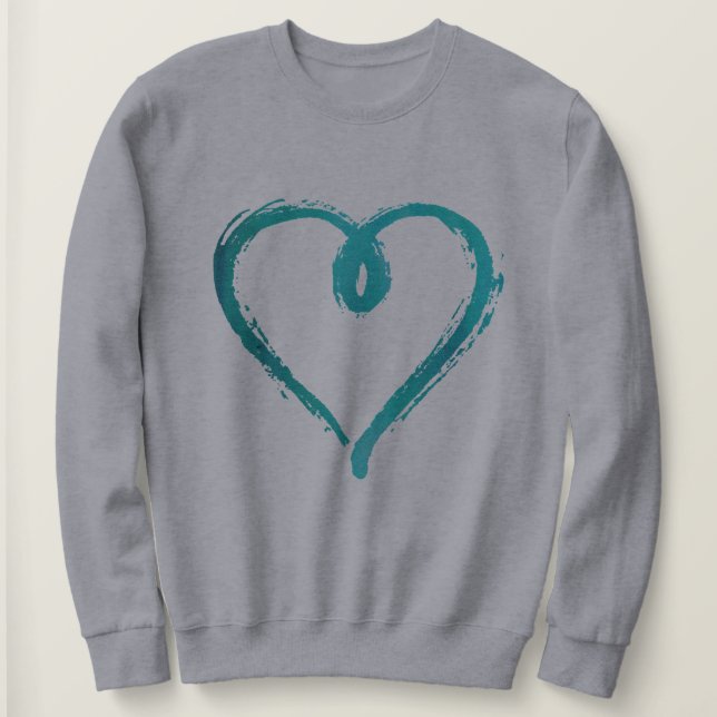 Aquamarine Hand gezeichnetes Herz-Sweatshirt Sweatshirt (Design vorne)