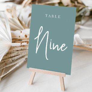 Aquamarine, handgescripte Table NINE Tischnummer