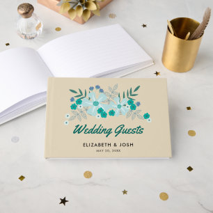 Aquamarine handgezogene Blume, Hochzeit Gästebuch