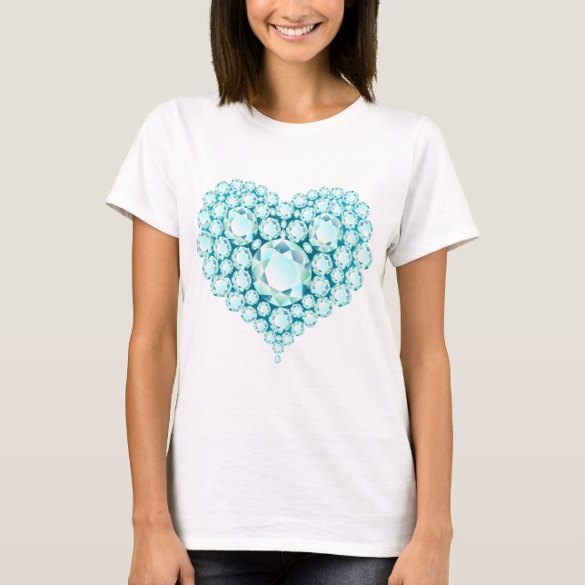 Aquamarine Heart Gems T-Shirt (Vorderseite)