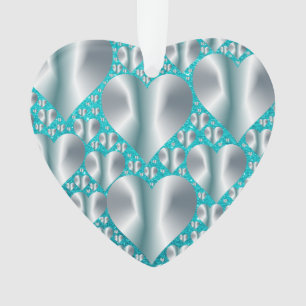 Aquamarine Hearts Türkisfarbene Imitate Glitzer Ornament