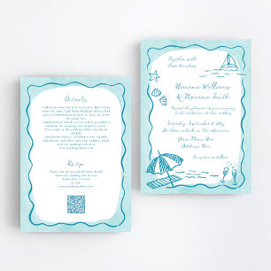 Aquamarine Hochzeit am Strand QR UAWG All-in-One Einladung