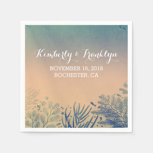 Aquamarine Hochzeit am Strand Serviette (Vorderseite)