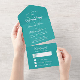 Aquamarine Hochzeit Elegante Script Calligraphy Bl All In One Einladung