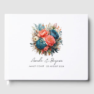 Aquamarine Hochzeit mit Korallen und Champagner Gästebuch