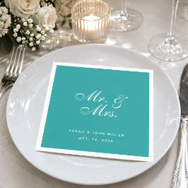 Aquamarine Hochzeit Mr. and Mrs. Elegant Script Serviette