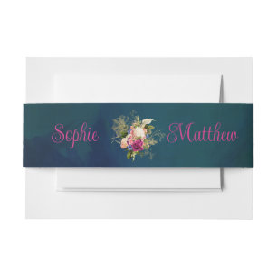 Aquamarine Hochzeit, Navy, Green, Gold Bold Floral Einladungsbanderole