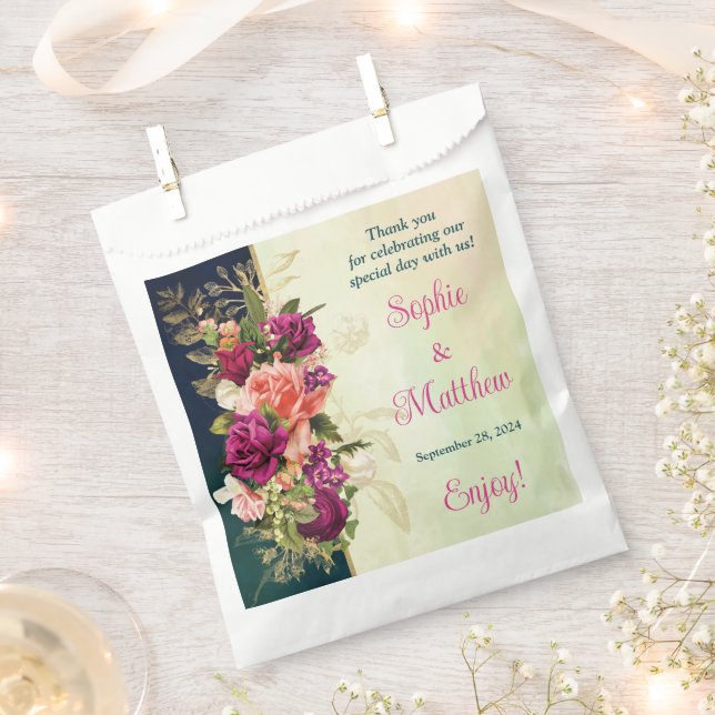 Aquamarine Hochzeit, Navy, Green, Gold Bold Floral Geschenktütchen (Ausgeschnitten)