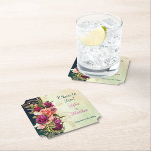 Aquamarine Hochzeit, Navy, Green, Gold Bold Floral Untersetzer