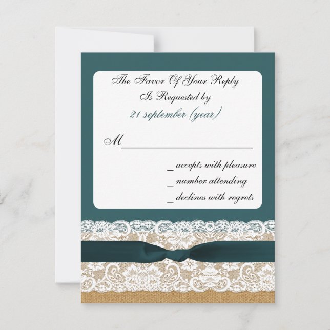 Aquamarine Hochzeit und Burlap RSVP Karte (Vorderseite)