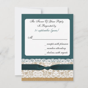 Aquamarine Hochzeit und Burlap RSVP Karte