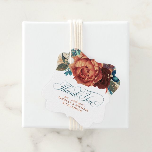 Aquamarine Hochzeit und Terracotta Floral Wedding  Geschenkanhänger (Beispiel)