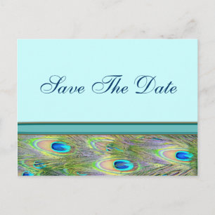 Aquamarine Hochzeitseinladungen für Blaue Pfaue Ankündigungspostkarte