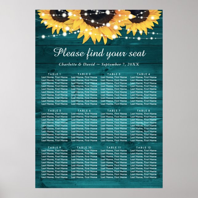 Aquamarine Hochzeitskarte für Sonnenblumen 12 Poster (Vorne)