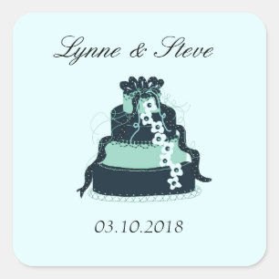 Aquamarine Hochzeitstorte Save the Date Quadratischer Aufkleber
