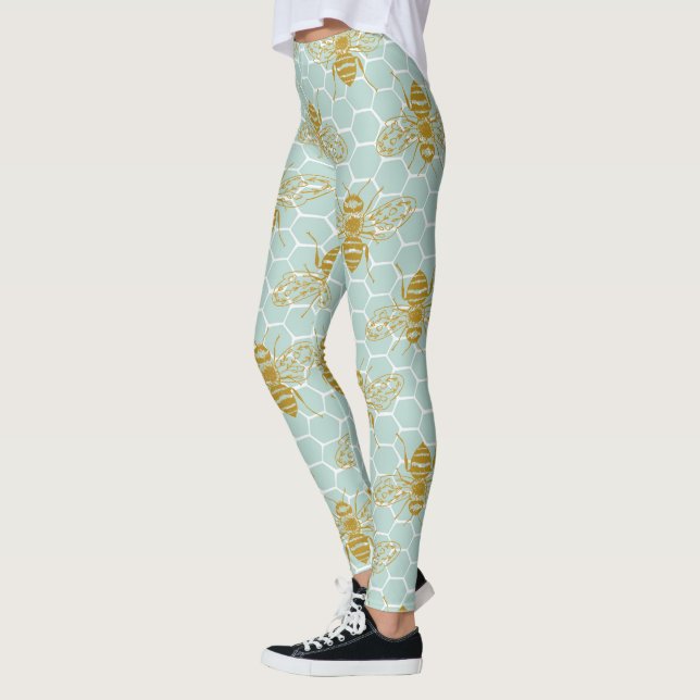 Aquamarine Honigwabenbienen Leggings (Links)