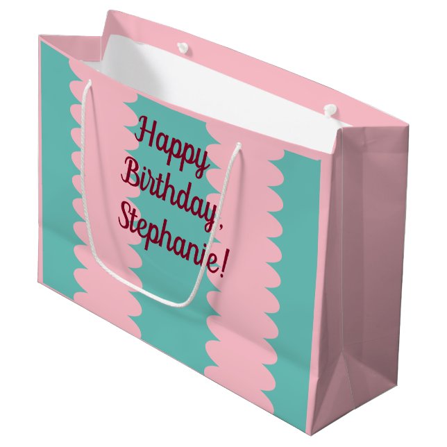 aquamarine, hübsche, anpassbare, blasenpink große geschenktüte (Vorderseite Schrägansicht)