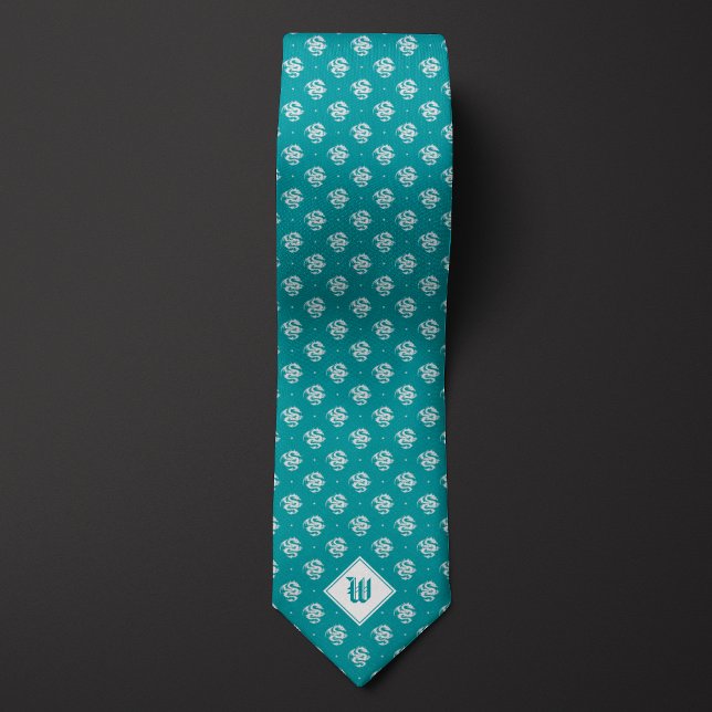 Aquamarine Iconic Dragon Monogram Krawatte (Von Creator hochgeladen)