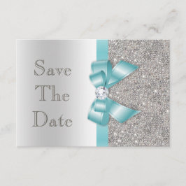 Aquamarine Imitate Bow & Diamonds Silver Save the Save The Date