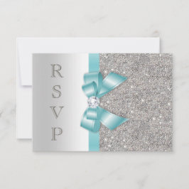 Aquamarine Imitate Bow Silver Diamonds UAWG RSVP Karte