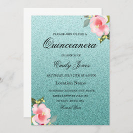 Aquamarine Imitate mit Blumenbezug Glitzer Quincea Einladung