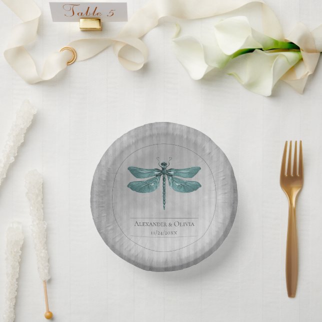Aquamarine Jeweled Dragonfly-Hochzeit Pappteller (Hochzeit)
