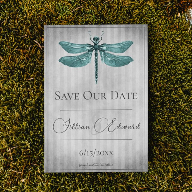 Aquamarine Jewelen-Libelle Save the Date Ankündigung (Von Creator hochgeladen)
