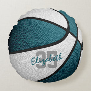 aquamarine Jungs, die sportlich Basketball spielen Rundes Kissen