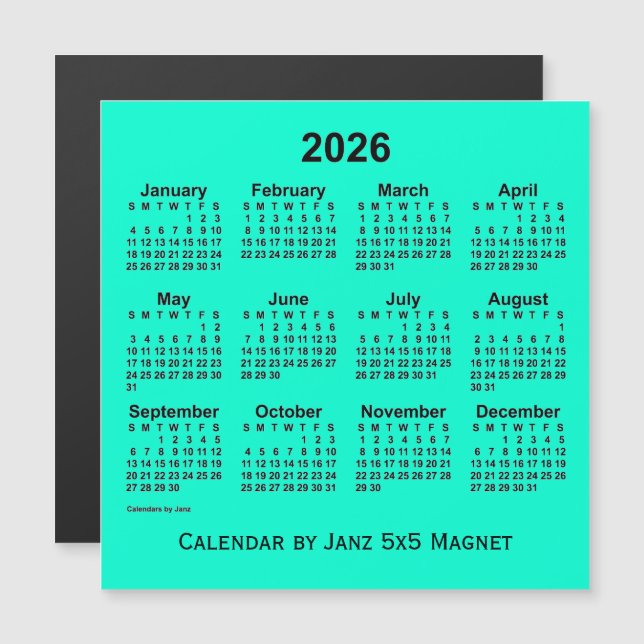 Aquamarine-Kalender 2026, erstellt von Janz 5x5 Ma Magnetkarte (Vorne/Hinten)