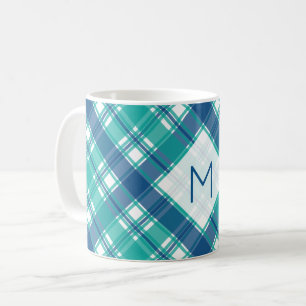 Aquamarine Karierte Monogramm Tasse